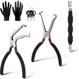 HWYPSJ Electrical Disconnect Pliers 2Pcs, Rake Shaped Jaws Electrical Connector Pliers, Solid Metal Disconnect Tools with Anti-Slip Grip for Automotive Hose Fuel Line Removal(1 * 60°+ 1*Straight)