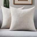 FUTEI Natural Decorative Throw Pillow Covers 22x22 Inch Set of 2, Soft Linen Slub Texture Cushion Case, Farmhouse Home Decor for Couch Bed Living Room