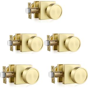 Haidms Gold Passage Door Knobs Interior, Zinc Alloy Brushed Gold Closet Door Knobs, Heavy Duty Round Brushed Brass Door Knob for Hall Closet,Hallway(5 Pack)