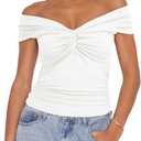Darong Women Summer Twist Knot Front Off The Shoulder Tank Tops Cap Sleeve Going Out Shirts Slim Fitted Y2K Outfits (White, M)