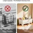 Sponge Holder for Kitchen Sink Rustproof Stainless Steel, 360 Rotating Drain Pipe, Large Counter Organizer with Drip Tray for Sponges, Brushes & Dish Cloths Off-white