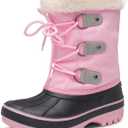 DREAM PAIRS Boys & Girls Faux Fur-Lined Winter Snow Boots for Little/Big Kids (Grey/Pink)