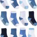 ZAPLES Baby Non Slip Grip Crew Socks with Anti Skid Soles for Infants Toddlers Kids Boys Girls (4-7 Years, Blue Color-blocked)