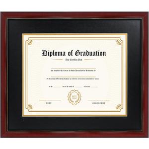 GraduatePro 11x14 Diploma Frame with Black over Gold Mat or Display 15x18 Certificate without Mat, Solid Wood & UV Protection Acrylic, Cherry Finish with Gold Trim