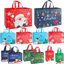 Christmas Gift Bags Assorted Sizes, Extra Large/Medium/Small 12PC Christmas Tote Bags with Handles, Heavy Duty Non-Woven Christmas Shopping Bags, Party Favor Bags, Large Holiday Bags for Presents Bulk