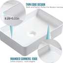 20 x13.6inch Bathroom Vessel Sink Rectangular Ceramic Sink Above Counter Basin White Porcelain Ceramic Vessel Vanity Sink Art Basin for Bathroom Lavatory Restroom, 20"X14"