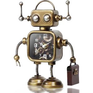 AYRELY Industrial Steampunk Robot Table Clock,Battery Operated Handcrafted Metal Desk&Shelf Clock,Retro Mechanical Decorative Clock for Home,Living Room,Fireplace Decor