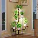 Corner Plant Stand with Grow Light - 6 Tier Plant Stand Indoor Square Metal Plant Shelf with Adjustable Light, Plant Organizer for Living Room, Graden, Home Decor (Brown)