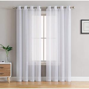 HLC.ME 2 Piece Semi Sheer Voile Window Treatment Curtain Grommet Panels for Bedroom (54" W x 108" L, White)