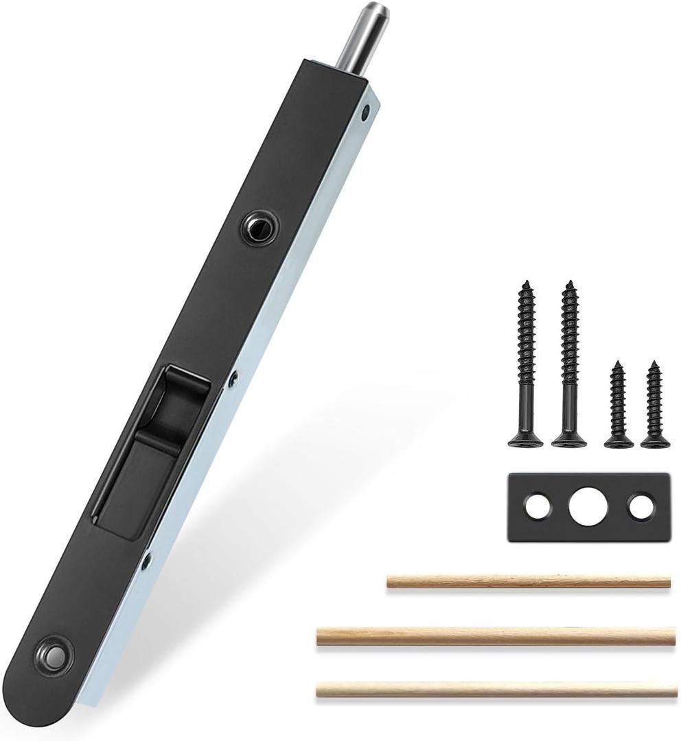 Flush Bolt French Door Lock 7 Matte Black, Sliding Mechanism Concealed Bolt Latch for Double Doors, Top/Bottom Lock for Patio/Storm Doors (1 Pack)