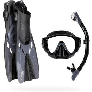 Cressi Snorkeling Set- Short Adjustable Fins, Silicone Mask, and Dry Snorkel- Compact for Travel- Tino Adventure Set- Designed in Italy (Large-X-Large, Black/Graphite)