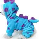 Idepet Halloween Dog Costume Dinosaur Clothes for Small Dogs,Fleece Winter Puppy Hoodies with Leash Ring Pet Cold Weather Coat Funny Outfits Party Apparel for Halloween Christmas (Blue, Medium)