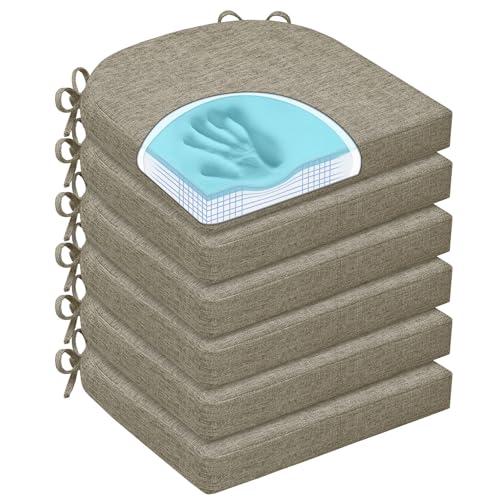HOMELYSIAN Chair Cushions for Dining Chairs, Non Slip Chair Pads with Ties and Washable Covers, Memory Foam Kitchen Chair Cushions Set of 3, 16"X16"X2.5", Khaki