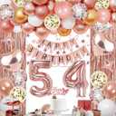 54th Rose Gold Birthday Party Decorations for Women, Rose Gold Happy Birthday Banner, Fringe Curtains, Heart Foil Balloons, Confetti Balloons, Cake Topper for 54th Birthday Decorations