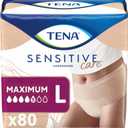 TENA Sensitive Care Adult Incontinence Underwear for Women, Maximum, Large, Beige, Disposable, 80 Count (4 Packs of 20)