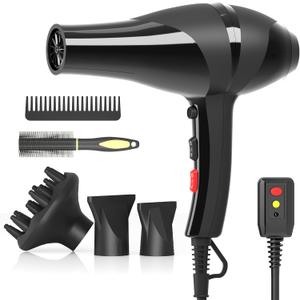 Hair Dryer, Professional Ionic Blow Dryer with Diffuser for Curly Hair,2400W Powerful Fast Drying Hairdryer Blowdryer for Women Men Home Salon Hair Styling,Constant Temp Low Noise (124, Black)