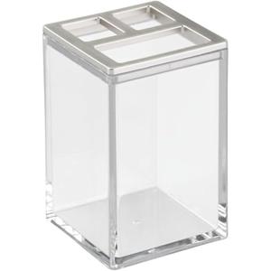 Pack of 2 iDesign Clarity Metal Tumbler Makeup Toothbrush Holder for Bathroom, Countertop, Desk, Dorm, College and Vanity, Clear and Brushed