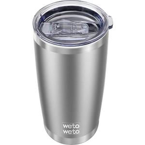 WETOWETO 20 oz Tumbler, Stainless Steel Vacuum Insulated Water Coffee Tumbler Cup, Double Wall Powder Coated Spill-Proof Travel Mug Thermal Cup for Home Outdoor (Stainless, 1 Pack)