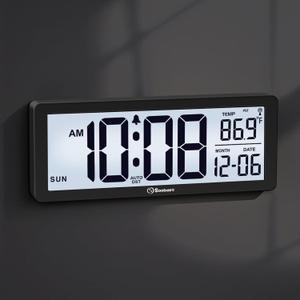 Soobest 8.5" Atomic Digital Wall Clock, Never Needs Setting, Auto Time Sync, Accurate & Easy to Use Clock with Backlight, Battery Operated, Temperature, Date, Auto DST, 4 Time Zones