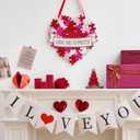 Valentines Wreath for Front Door, Valentines Day Decorations, Love You to Pieces Door Sign, 3D Foldable Wooden Heart Decor, Romantic Wall Wreath Decoration for Wedding Anniversary (Red, White, Pink)