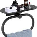 Hand Towel Ring with Shelf, 304 Stainless Steel Hand Towel Holder, Heavy Duty Bath Accessories, Wall Mounted Towel Hanger for Bathroom Kitchen (Matte Black)