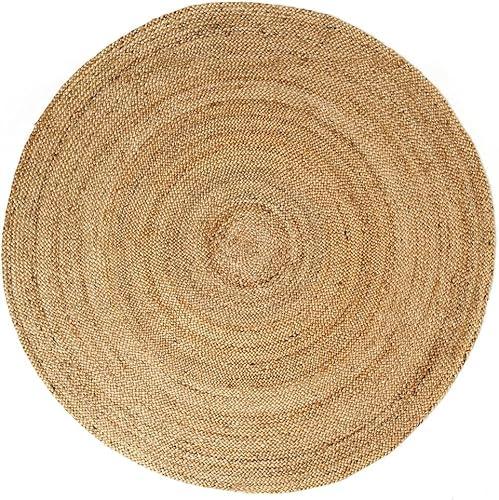 SISOSU Jute Area Rug 8' Round - Handmade Natural Indoor Jute Rug for a Vintage or Farmhouse Style - Soft and Durable Material Perfect for Living Room, Bedroom, or Dining Room