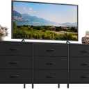 SONGMICS BELLAH Collection - Dresser for Bedroom, TV Stand for TVs Up to 70 Inches, Chest of Drawers for Living Room, Closet, Steel, 9 Drawers, Modern, Ink Black ULGS233BH02S, 13.8"D x 68.4"W x 26.8"H