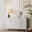 BOLUO White Dresser for Bedroom 6 Drawer,Wide Dresser TV Stand for 50" TV Dressers & Chests of Drawers Fabric Dresser Storage for Closet Modern