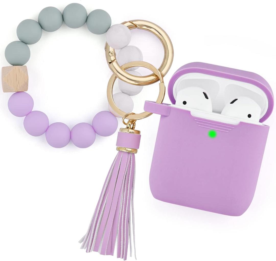 Compatible with Airpod Case, Cute Apple Airpod 2/1 Cover for Women, Silicone Protective Case with Bracelet Keychain (Lavender Purpl)