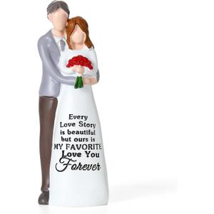 Faceless Couple Resin Statue - Romantic Valentines Day Gift, Wedding Cake Topper & Sentimental Home Accent (White/Gray/Red)