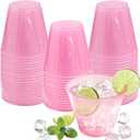 9 oz Clear Plastic Cups Pink Plastic Disposable Mother's Day Cups for Cocktail 50 Pack Fancy Cocktail Cup for Party Stemless Wine Glasses for Party Wedding Graduation Birthday