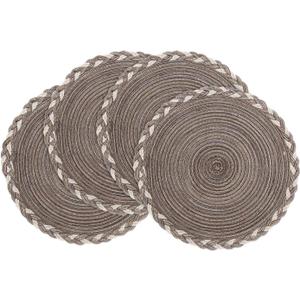 SHACOS Round Placemats Set of 4 Braided Glitter Round Table Placemats 15 inch for Wedding Holiday Party (Multicolor-Light Coffee, 4)