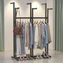 Black Clothes Rack with 6 Straight Arms, Metal Clothing Rack for Hanging Clothes, Freestanding Garment Rack Heavy Duty, 46" to 63" Adjustable Height Retail Clothing Rack for Boutiques Display