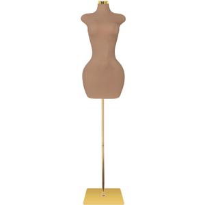 Sexy Female Mannequin, Pinnable Manikin Body Torso with Gold Metal Base, 60"-78" Adjustable Height for Clothing Display, Brown