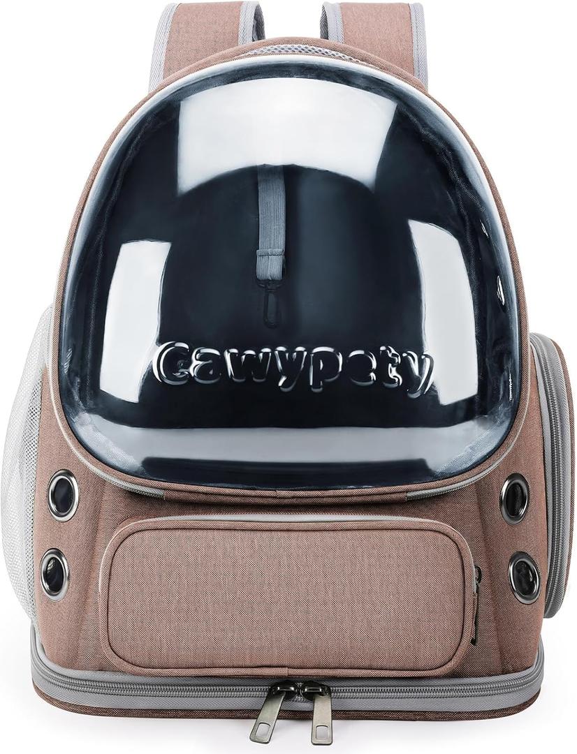 Cat Backpack Carrier, Breathable Cat Carrier Large Space Bubble Pet Backpack for Kitty Small Dog up to 15lbs, Transparent & Foldable Pet Carrier for Travel Hiking (Khaki)