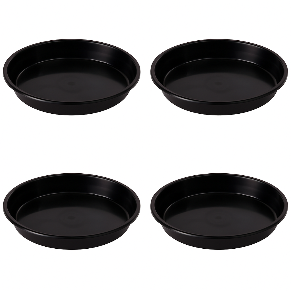4 Pack Plant Saucer Plant Trays for Pots Plastic Round Drip Trays Flower Pot Saucers Black Planter Water Tray Plant Drainage Tray, Black