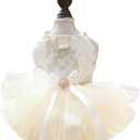 ANIAC Embroidered Dog Dress for Small Dog,Girl Puppy Princess Tutu Dress with Leash Ring,Cat Apparel,Chihuahua Yorkie Clothes for Birthday Wedding (Medium, Champagne)