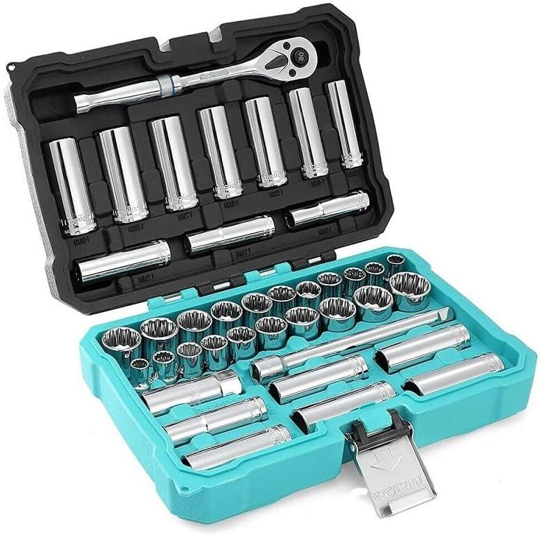 3/8"Drive Socket Set SAE And Metric Socket Ratchet Handle Extension Bar 40 pc.