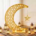 26 x 24 inch Ramadan Crescent Moon Decor, Eid Crafts Light Ramadan Moon Lamp Table Decor with LED Star Eid Ornament Gift for Home, Table, Party Mubarak Eid Decor
