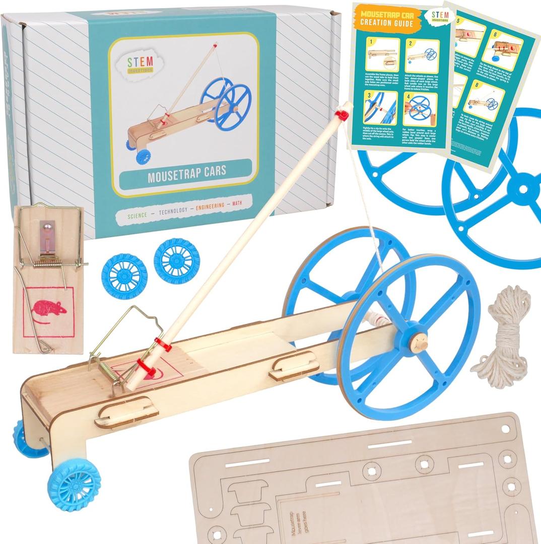 Mousetrap Car Kit, 10-Pack: Build 10 Mousetrap-Powered Cars, Hands-On Physics STEM Project Kit for Classrooms, Ages 8+