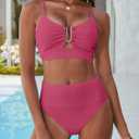ANRABESS Bikini Sets for Women Summer High Waisted 2 Piece Bathing Suit Ribbed U-Wire Cutout Swimsuit Beach Vacation 2026 (Pink, S)
