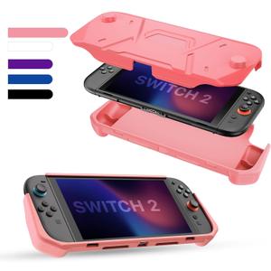 FIWWAT Protective Case for Nintendo Switch 2 (2025), TPU Middle Frame & PC Front Protector 360 Protection, Non-Slip Ergonomic Grip, Shockproof & Anti-Scratch Shell Cover, Pink