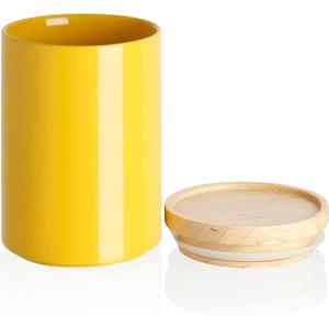 Sweejar Kitchen Canisters Ceramic Food Storage Jar, Stackable Containers with Airtight Seal Wooden Lid for Serving Coffee Bean, Flour, Tea, Cookies and More - 58 Fl Oz(Yellow)