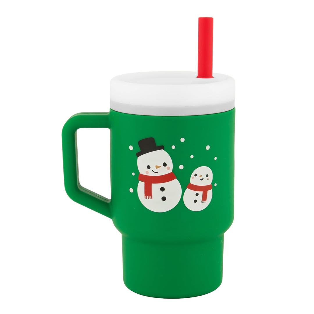 Infantino My 1st Tumbler Christmas Edition, Silicone Sippy Cup with Straw & Handle, Spill-Resistant Baby Cup for On-The-Go, BPA-Free Transition Cup, Snowman (9 Ounces, Green)