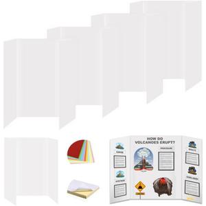 Rsgift 4 Pcs 26x16.5 inches Medium Trifold Poster Boards with Double Sided Tapes and Cardboard, Corrugated Display Boards, Professional Presentation Boards for School Project, Exhibitions White