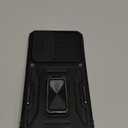 DEERLAMN Case for Samsung Galaxy S24 FE 6.7-Inch with Slide Camera Cover+Screen Protector(1 Pack), Rotated Ring Kickstand Military Grade Shockproof Protective Cover-Black