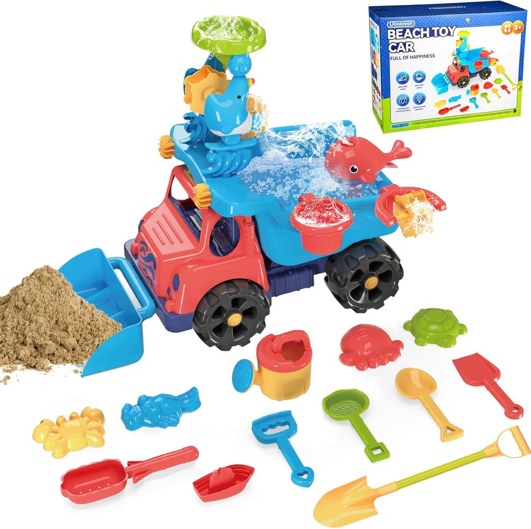 Dump Truck Kids Water Table for Toddlers Ages 3, 4, 5, 8, 10, Sand and Beach Sandbox Toys, Activity Sensory Water Play Splash Pond Toys 39Pcs, Summer Outdoor Backyard Multiple Sand Molds Kit