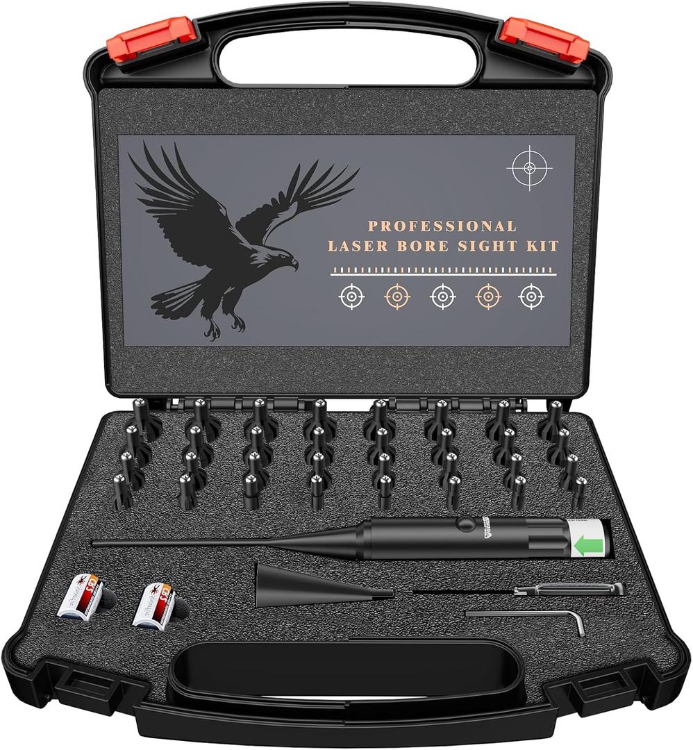 Bore Sight Laser Professional Green Laser Bore Sight Kit with 32 Adapters fit 0.17 to 12GA Calibers, Multiple Caliber Green Bright Bore Sighter Laser Powerful Support for All Gun, Rifle, Pistol