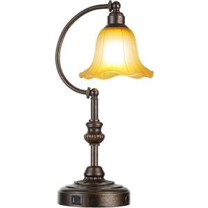 RORIA Touch Farmhouse Table Lamp for Living Room, 3-Way Dimmable Rustic Nightstand Lamp with USB A+C Ports, Vintage Retro Lamp for Bedroom End Table with Amber Glass Shade, LED Bulb Included (Bronze)