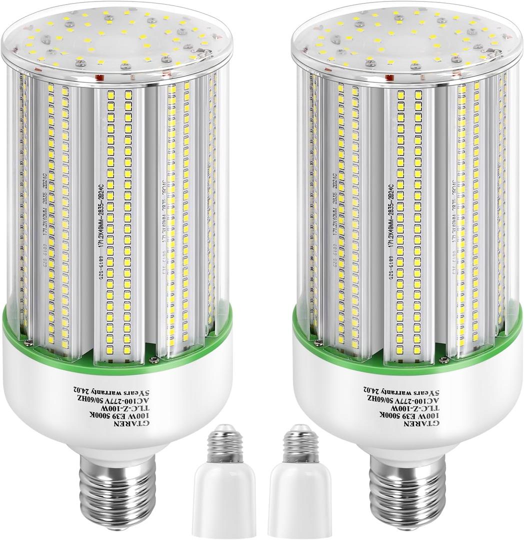 100W LED Corn Light Bulb 2Pack,400 Watt Metal Halide HID lamp Replacement,5000K E39 Mogul Base LED Bulb for Street and Area Lighting Bay Light Fixture Wearehouse Workshop Garage Gyms